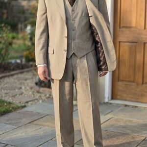 Moda Beige Pinstripe Men's Suit